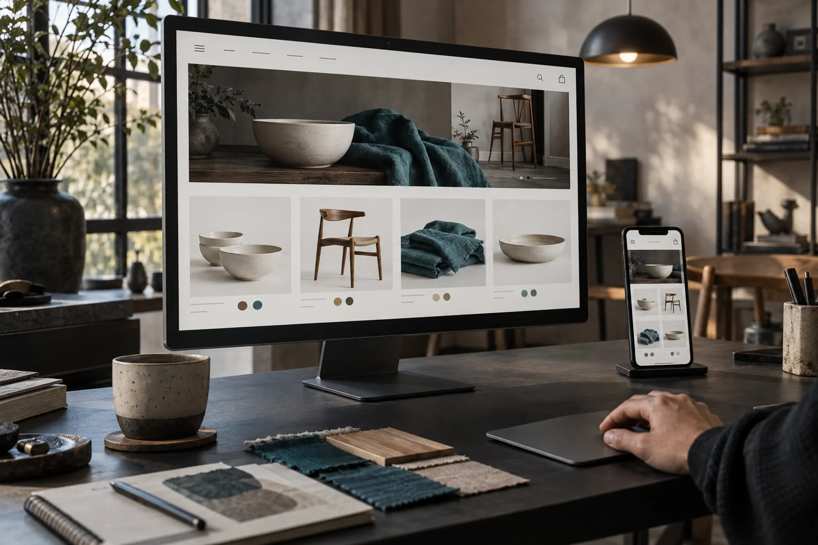 Illustration of online store design for desktop and mobile