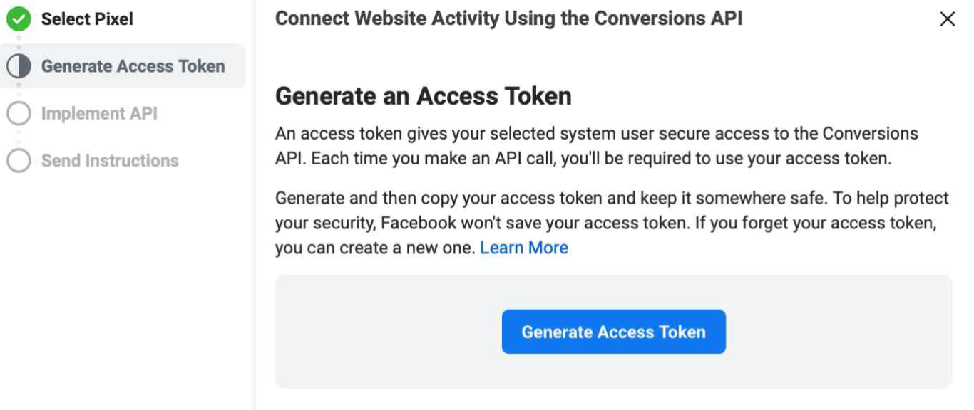 Генериране на Достъп до Facebook Conversion API